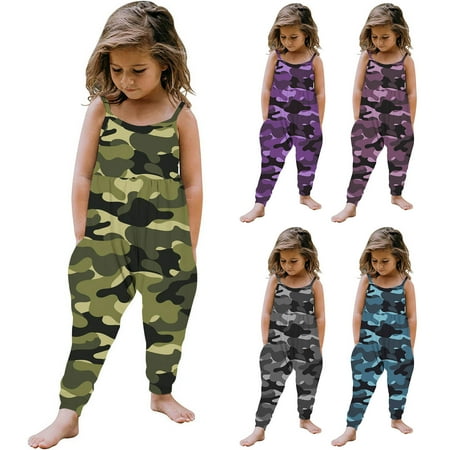 

Toddler Baby Girl Cute Jumpsuit One Piece Sleeveless Camouflage Strap Romper with Pockets Summer Mother and Child Camouflage Outfit(Green 4 Years)