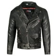 thumbnail image 5 of Men ICONIC Motorcycle Premium Natural Buffalo Leather Side Lace Biker Jacket Street Cruiser Black L, 5 of 8