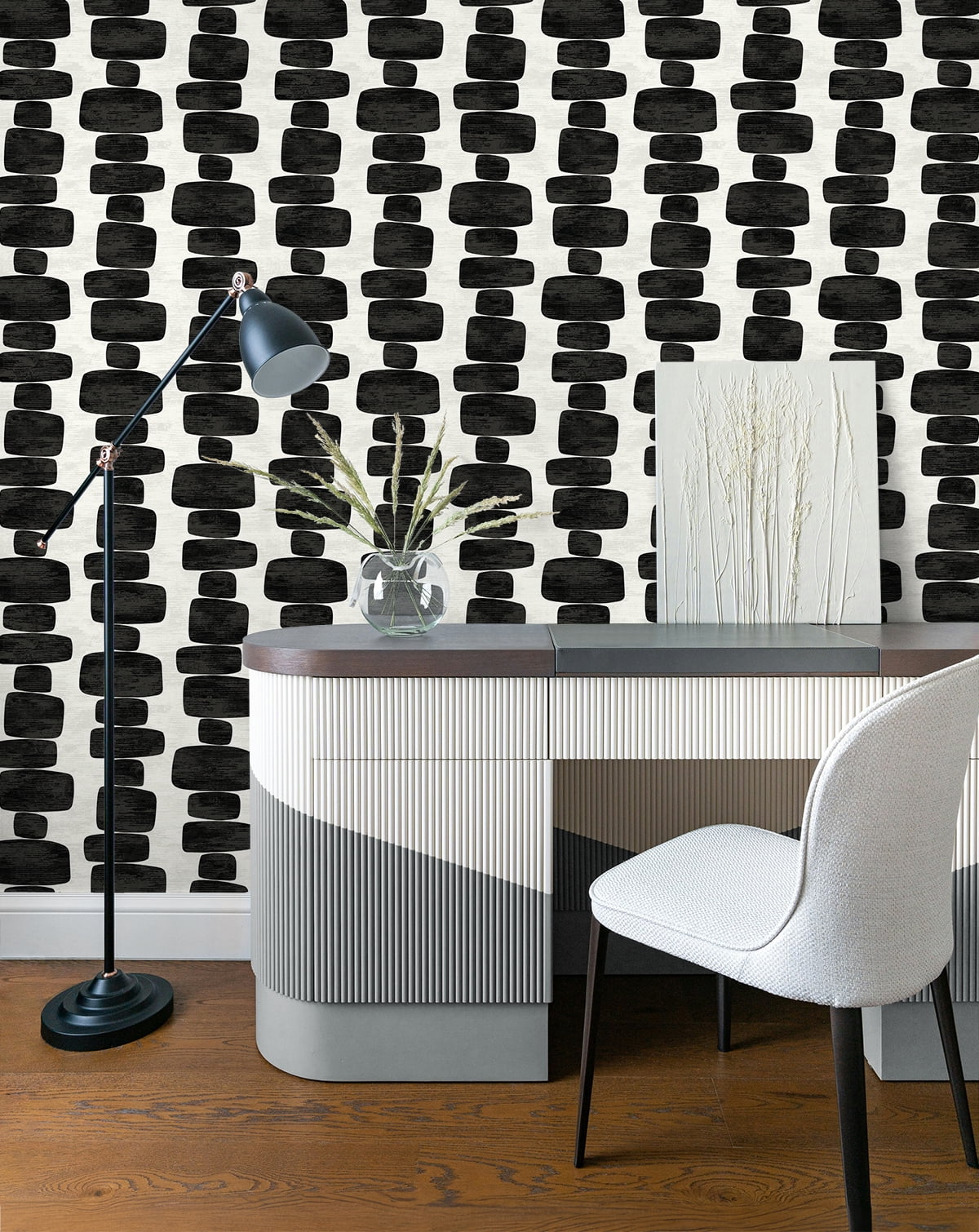 Stacy Garcia Home Charcoal Stripe Block Geometric Peel and Stick Wallpaper - 20.5 in. W. x 18 ft. L. Roll