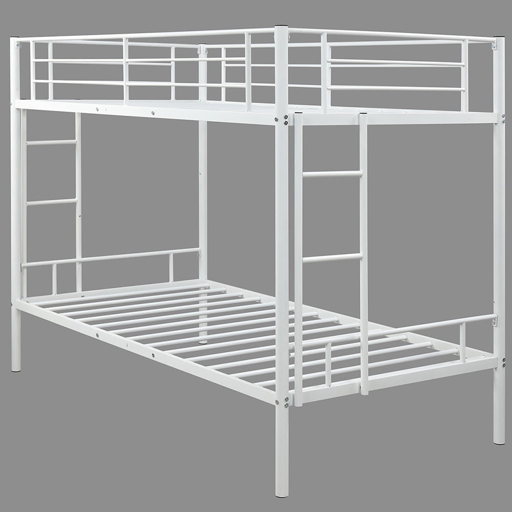 Kepooman White Twin over Full Metal Modern Bunk Bed with Two-side Ladders Kepooman White Twin over Full Metal Modern Bunk Bed with Two-side Ladders