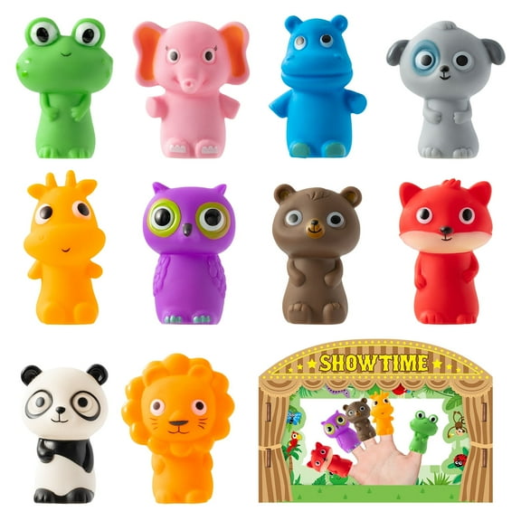 Belanttega Jungle Animal Finger Puppets Gift Box Set Elephants, Pandas, Owls Safari Animal Characters with Board Stage Family Interaction Kit Art Supplies for School Classroom