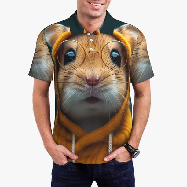 Fotbe Modern Yellow Sweater Guinea Pig Camiseta Polo de Golf para Hombre con Estampado – Camisa Deportiva Transpirable con Cuello Abotonado-Large