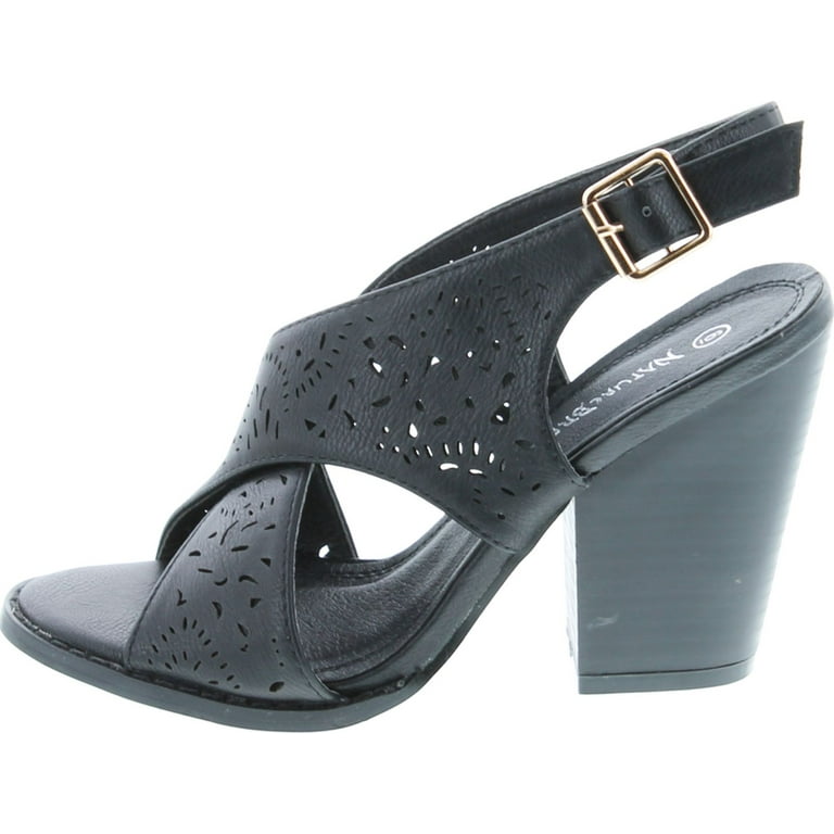 Nature Breeze Webber-04 Women's Leatherette Block Chunky Heel Open