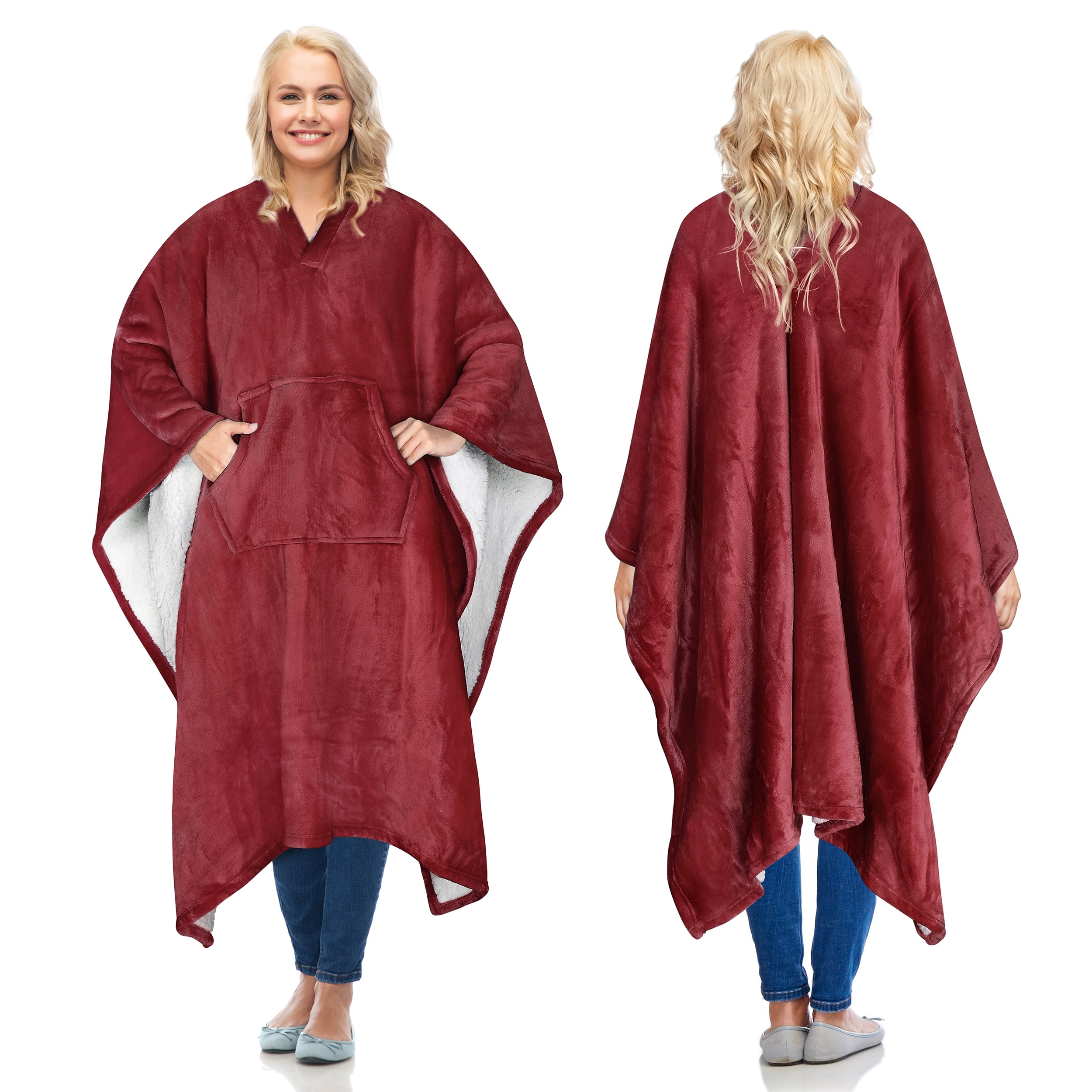 Catalonia Fleece Wearable Blanket Poncho for Adult Women Men,Wrap