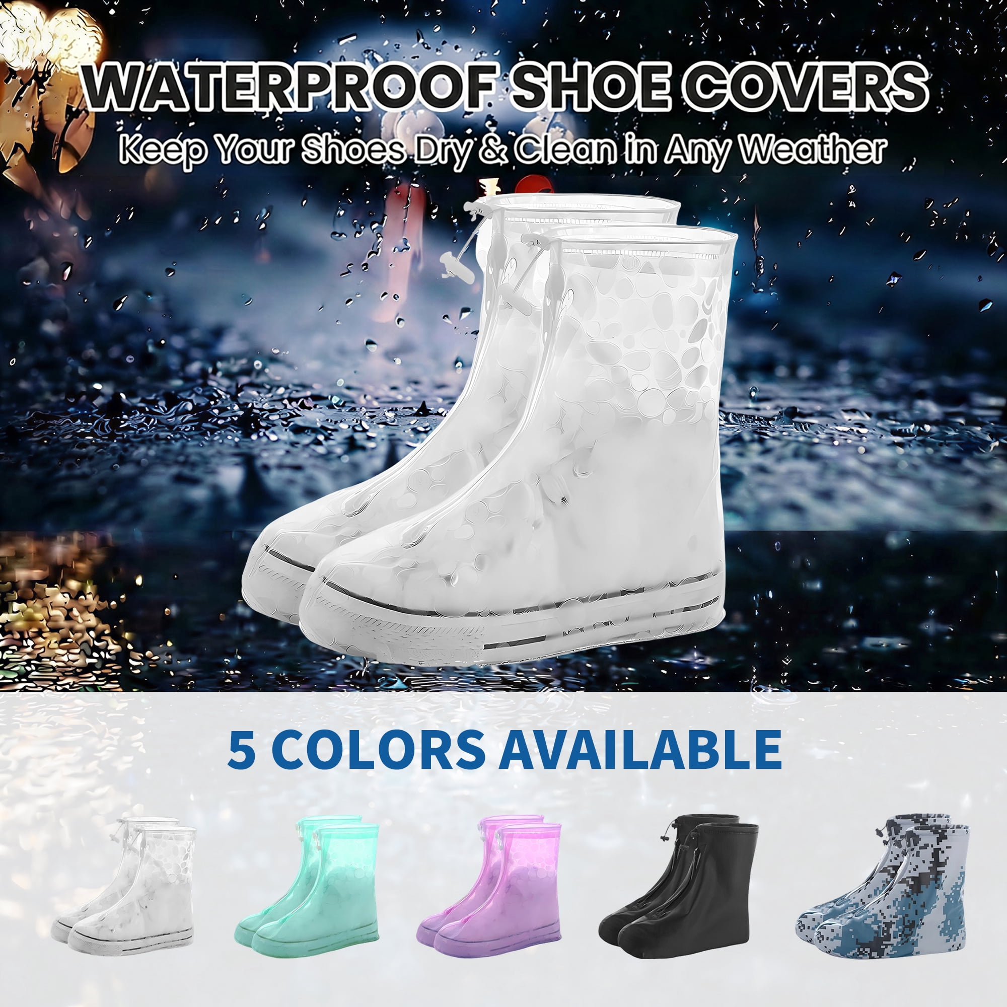 Unique Bargains Waterproof Shoe Covers Reusable Overshoes White 3.5 WIDE