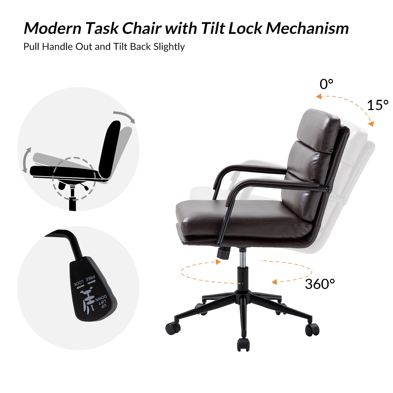 Ergonomic Office Chair Faux Leather Desk Chair Executive Swivel with High Back and Padded Cushion Brown