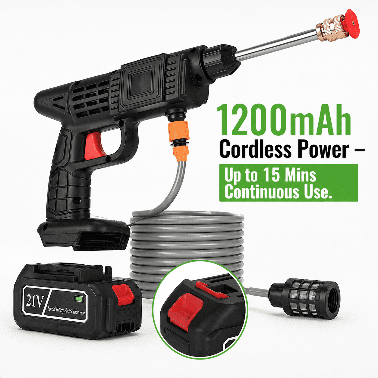 Cordless Portable Pressure Washer | 400PSI Power Cleaner with Nozzles  Foam Bottle