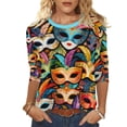 thumbnail image 2 of Xuyuer Mardi Gras Printed Shirt - Ladies' 3/4 Sleeve Crewneck Top for Festival Celebrations, Carnival Themed Parties, Vibrant Holiday Seasonal Fashion & Eye-Catching Parade Ready Apparel, 2 of 9