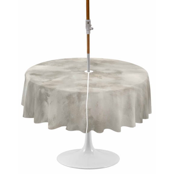 Vintage Beige Round Outdoor Tablecloth, Waterproof Table Cloth Cover with Umbrella Hole and Zipper, Modern Abstract Art Oil Painting Table Protector for Patio Party Picnic 60" Round