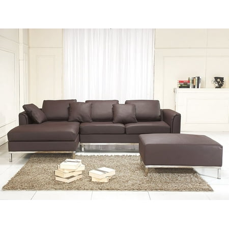 Modern Brown Leather Couch Sectional Sofa With Ottoman Right Facing Oslo