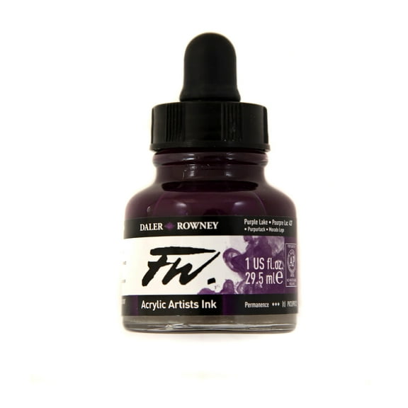 Daler-Rowney FW Acrylic Artists Ink, 1 oz. Dropper-Top Bottle, Purple Lake
