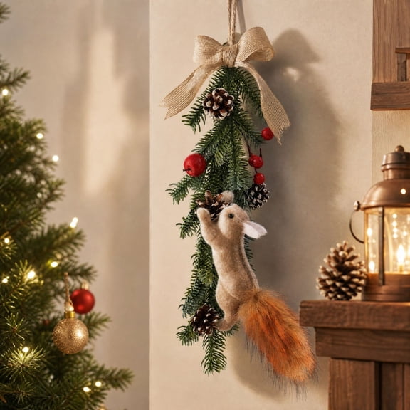 Aonerit Artificial Branch Hanging Ornament,Pinecone Berry Bow Decor,Christmas Tree Door Wall Hanging,Holiday Home Party Decoration