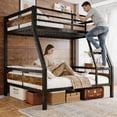 thumbnail image 3 of Honfach Twin Over Full Metal Bunk Bed, Heavy Duty Frame with Ladder & Full Guardrail, Noise-Free, Large Underbed Storage, No Box Spring Needed，Rustic Brown, 3 of 9