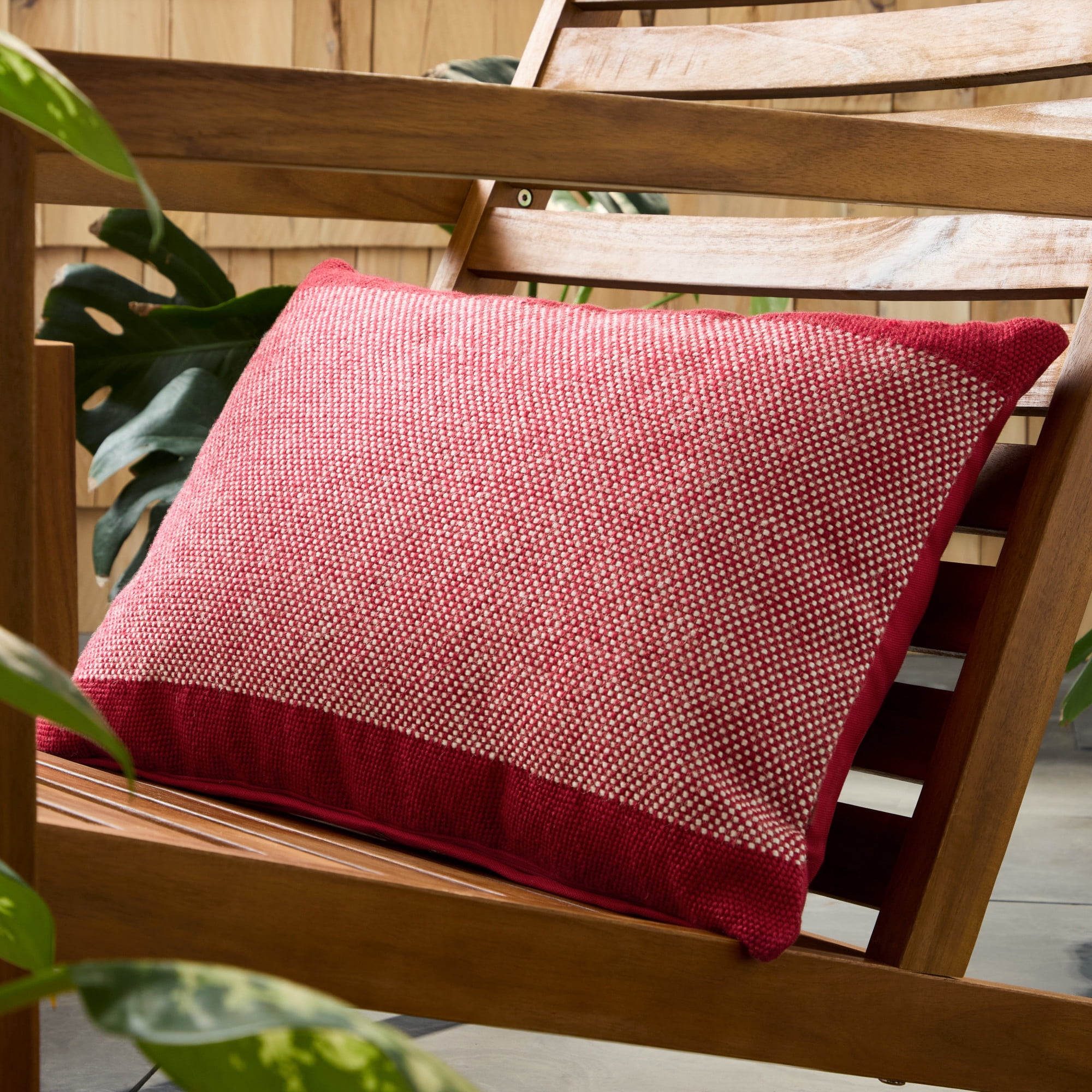 TOWN & COUNTRY TERRA Alara Solid Border Handcrafted Indoor Outdoor Decorative Pillow, 100% Recycled Materials, UV Fade Resistant, Water Repellent, Red/Ivory, 14"x20"