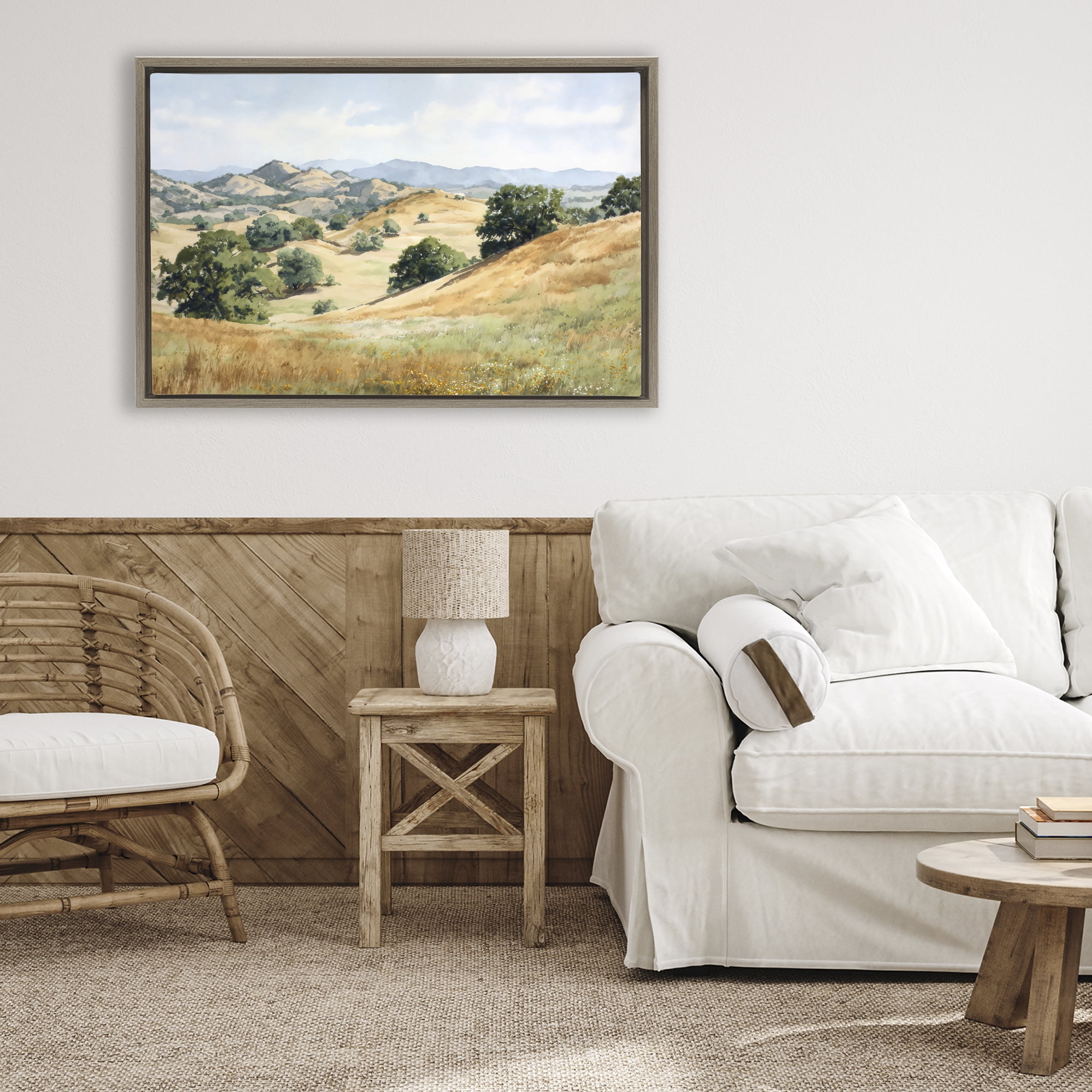 Stupell Industries Idyllic Mountains and Trees Brown Framed Floater Canvas Wall Art, design by Petal Prints Design