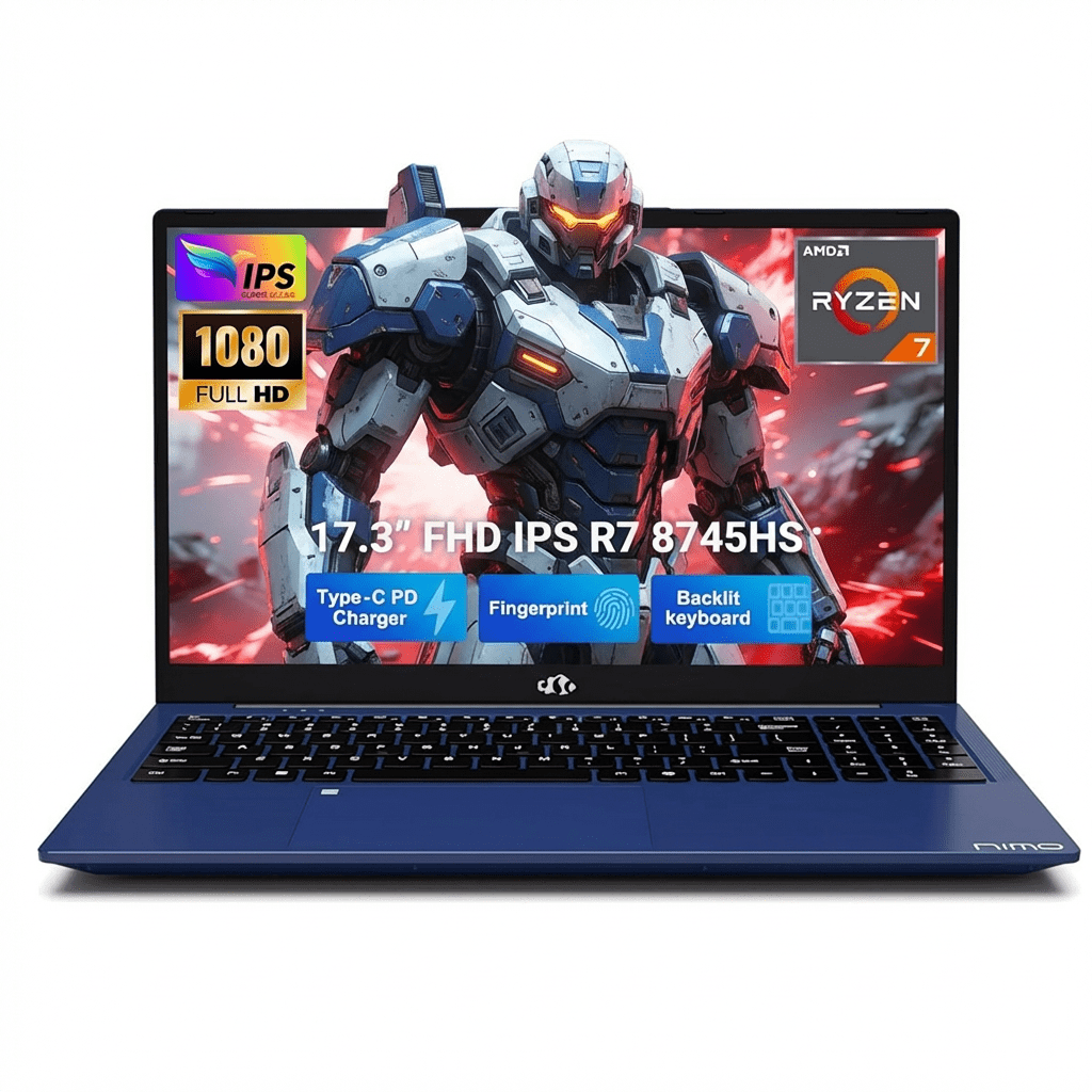 17.3" IPS FHD Gaming Laptop 16GB DDR5 RAM 1TB SSD AMD Ryzen 7 8745HS (8 Cores, Beat R9 6900HX, up to 4.9GHz) Radeon 780M Graphics with 100W Type-C Backlit Keyboard Fingerprint Blue