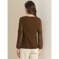 thumbnail image 4 of DARING DIVA Chiffon Semi Sheer Long Sleeves Keyhole Neck Blouse XS Dark Brown, 4 of 6