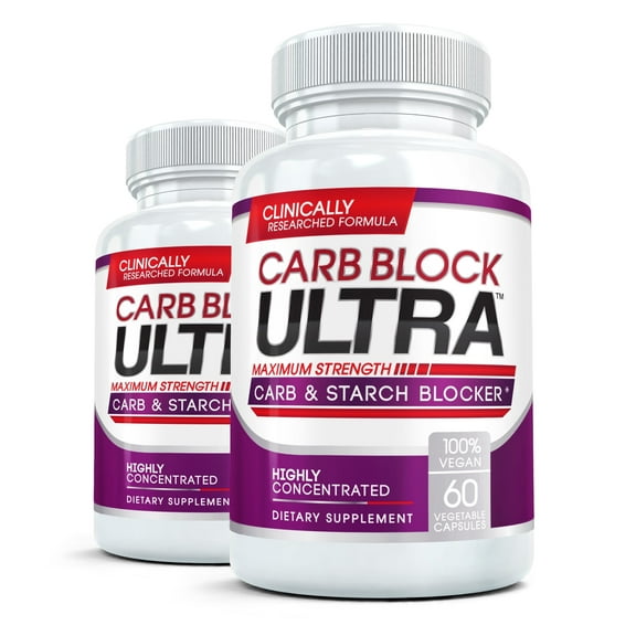 (2 pack) Carb Block Ultra Natural Starch & Carbohydrate Blocker with White Kidney Bean, Keto Cheat Pill, 120 Veggie Capsules