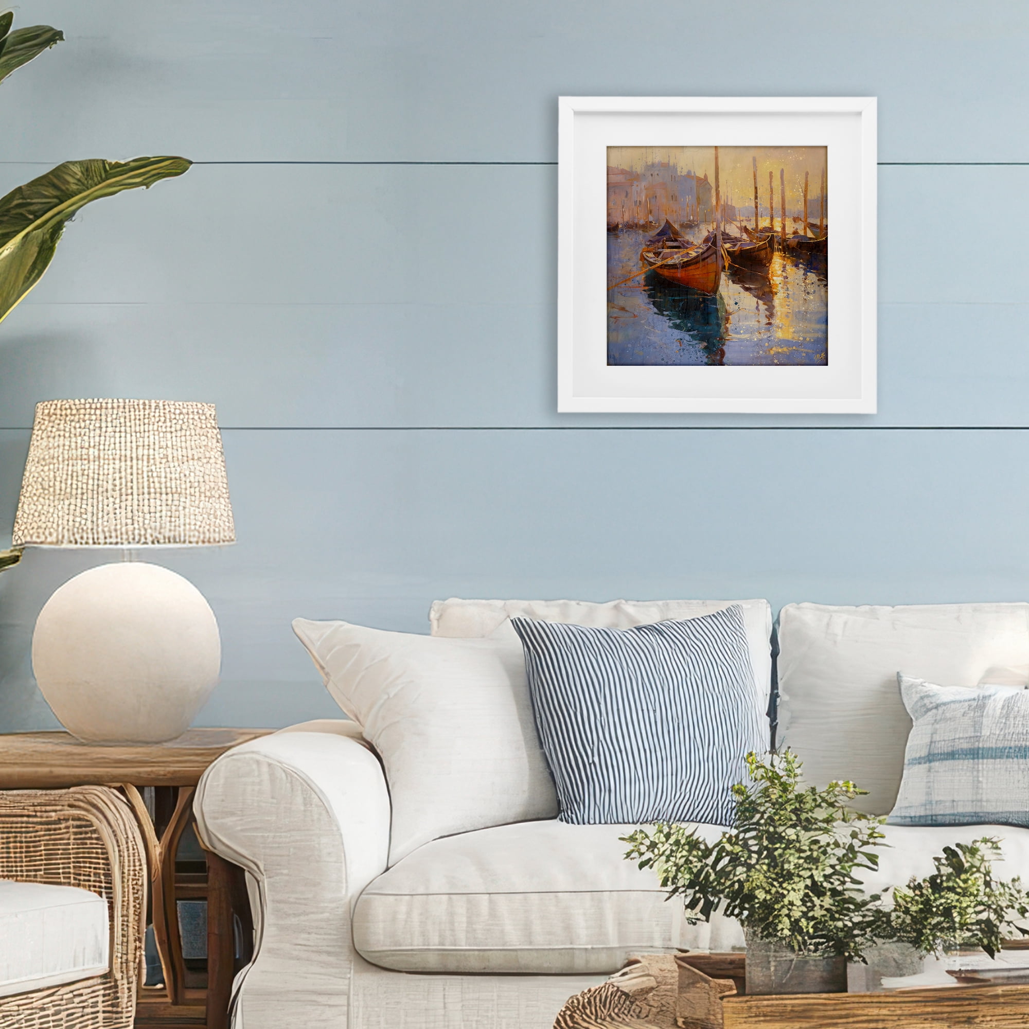 Stupell Industries Speckled Venice Boats White Framed Print Under Glass, design by Marta Wiley