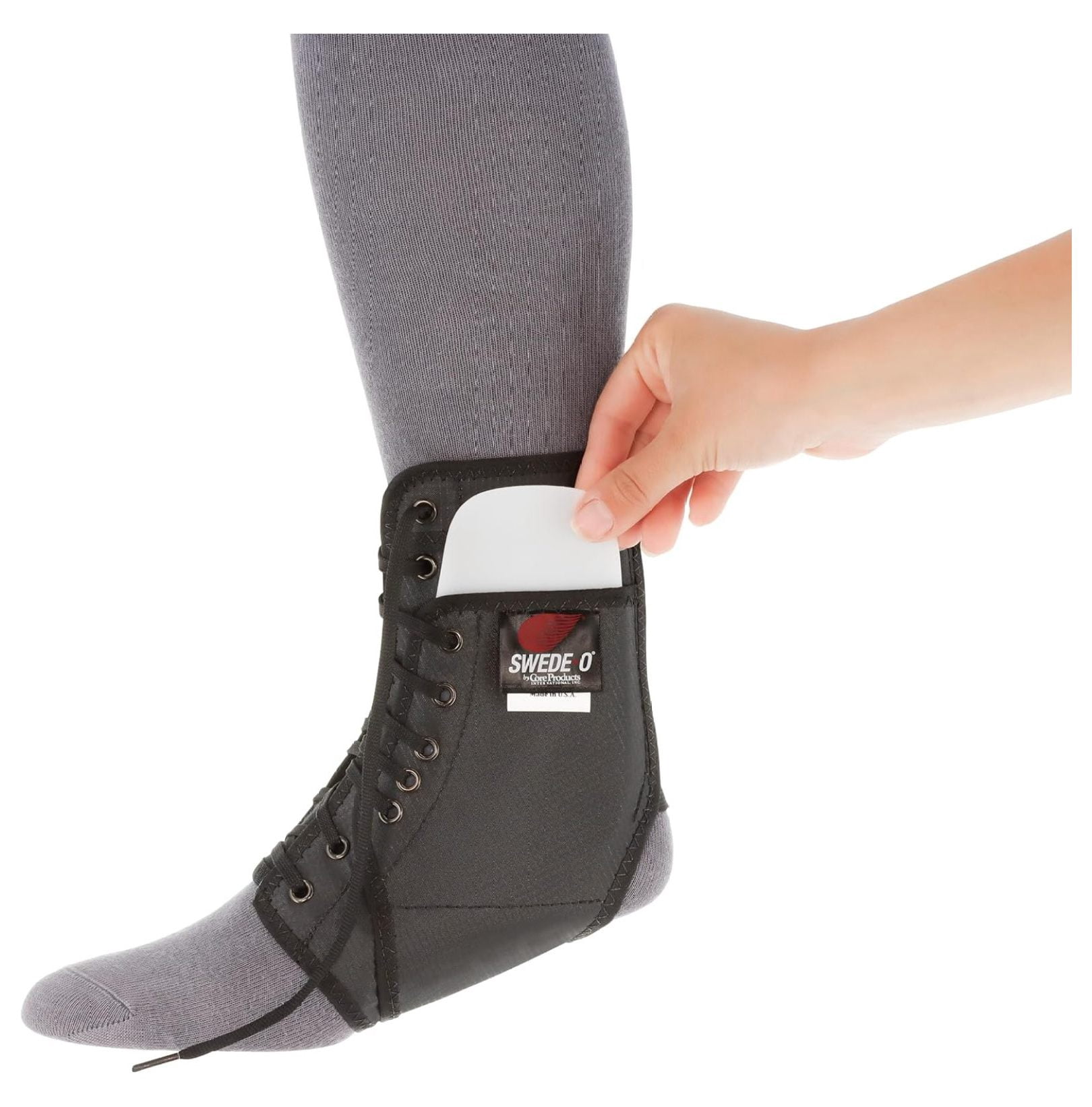 Lace-Up Ankle Brace with Lateral Support, Adjustable Stabilizer, Black, Medium