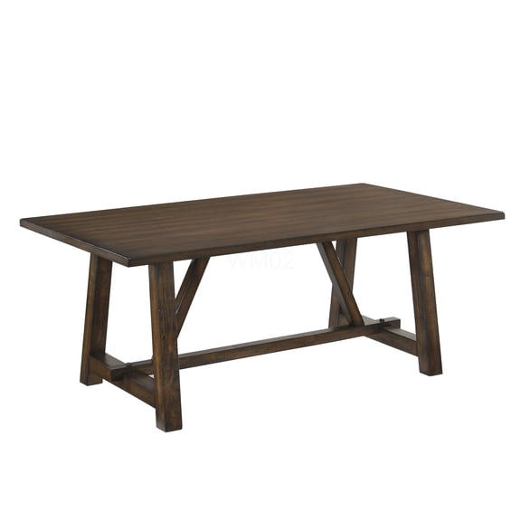 Dark Oak Finish Dining Table for 4, Modern Trestle Base Kitchen Table, Synthetic Wood Dining Room Table