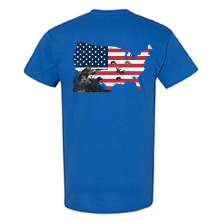 Awkward Styles USA Flag Men Shirt Print on the Back Patriotic Clothes Duck Hunt Back Print Shirt for Boy Fowling T Shirt Hunting Lovers Gifts Hunter T Shirt for Dad I Love Hunting Shirt Men's
