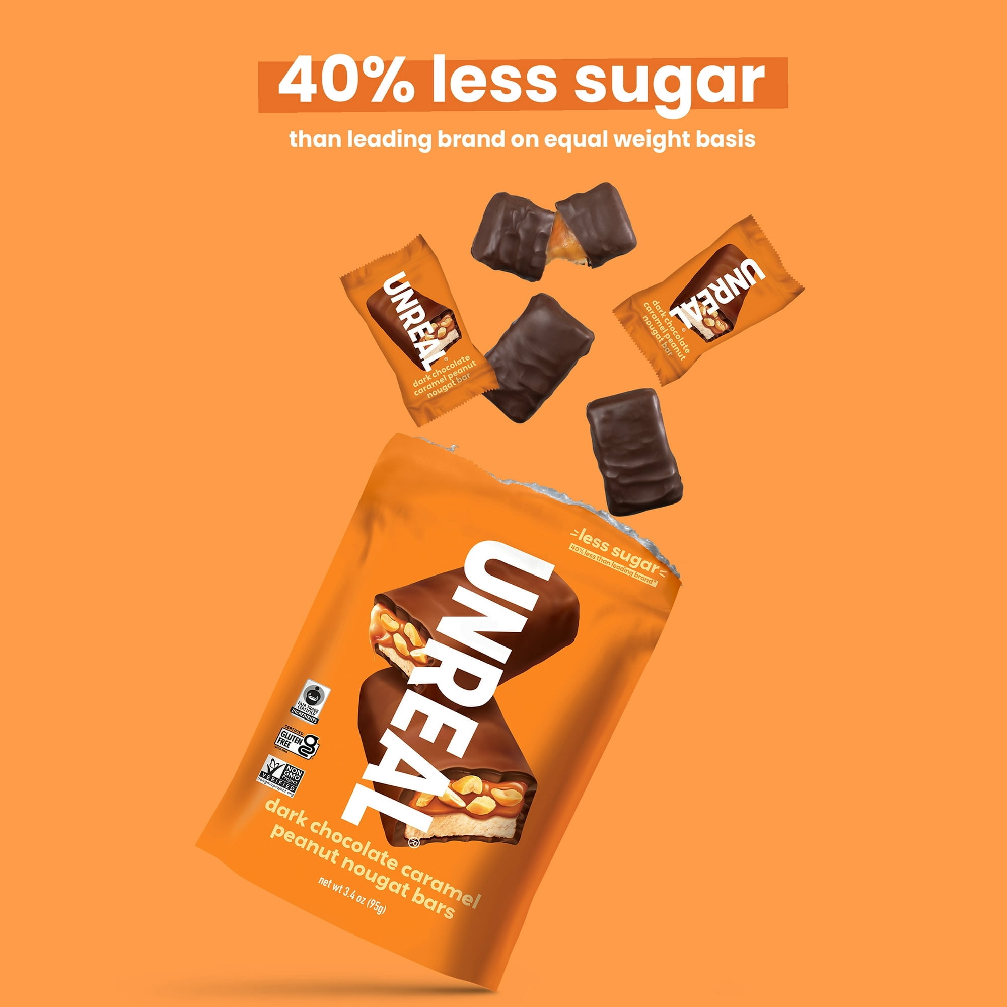 UNREAL Dark Chocolate Caramel Peanut Nougat Candy Bar, 3.4 OZ