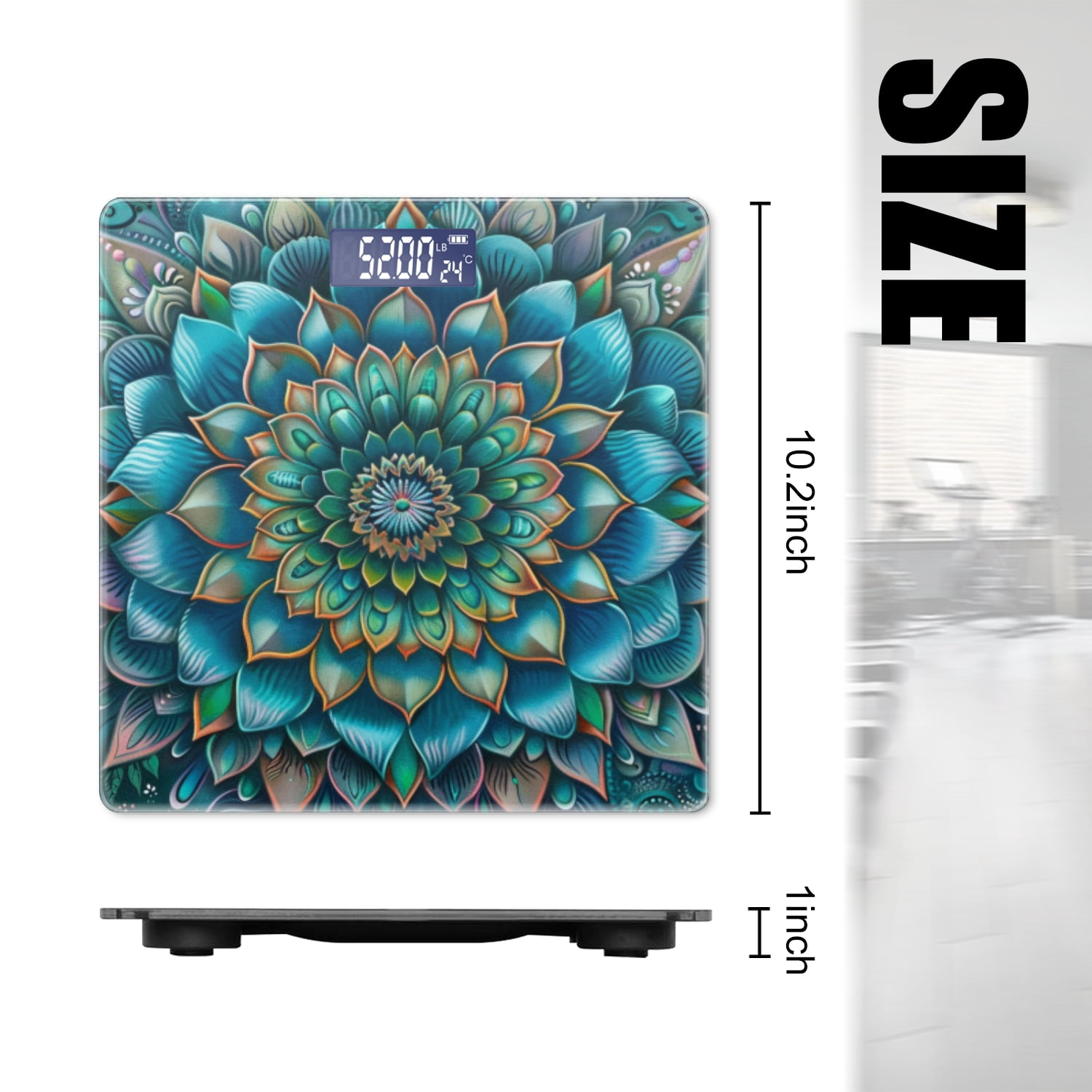 Digital Bathroom Scale with Large LCD Display,High Capacity Scale 400 lbs High Precision body fat scale-Mandala With Lotus Flower In Turquoise And Blue