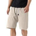 thumbnail image 2 of YUGYXL Mens Cotton Linen Shorts Drawstring Loose Golf Shorts with Pockets Summer Training Straight Shorts Beige L, 2 of 6