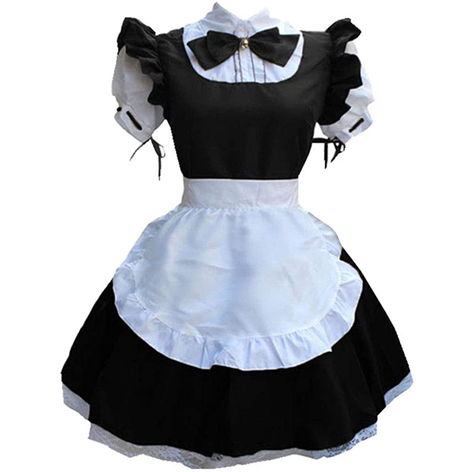 Lady Lolita Waitress Costume Maid Outfit Mesh Dress Ruffle Cosplay Lingerie Chic 