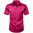 thumbnail image 4 of hotojiny Men's Silk Satin Dress Shirt Soft Short Sleeve Casual Business Shirt Stylish Button down Shirts for Party Wedding S-5XL, 4 of 7