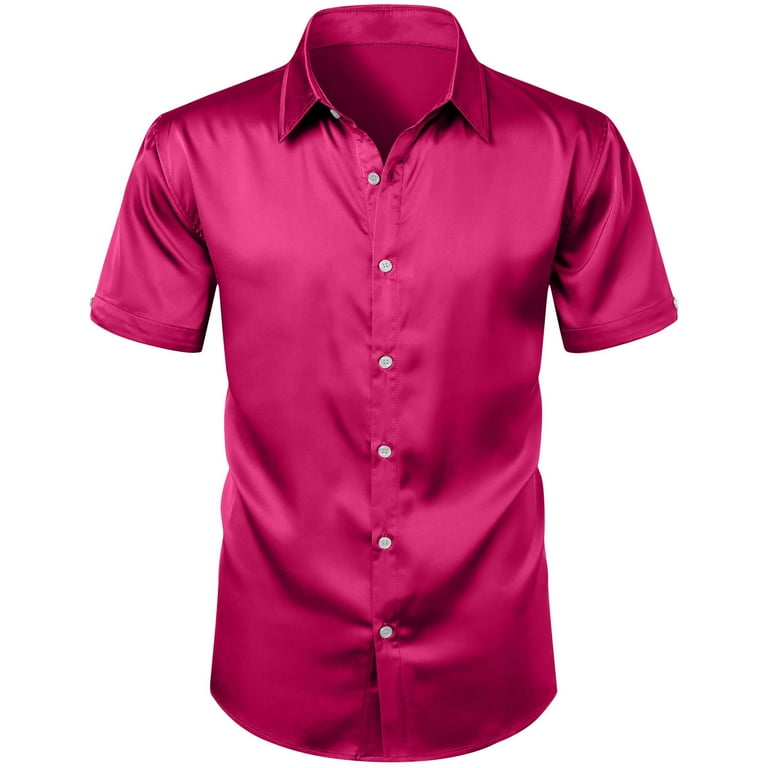 LODIENY Men's Muscle Dress Shirts Solid Short Sleeve Dress Party Shirts  Athletic Slim Fit Stretch Business Casual Button Down Shirt Hot Pink XXL -  Walmart.com