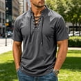 thumbnail image 2 of LODIENY Short Sleeve Shirts for Men Retro Style Lace up Tops Medieval Viking Hippie Halloween Cosplay Pirate Renaissance Costume Dark Gray S, 2 of 9