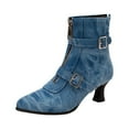 thumbnail image 1 of B91xZ Bottes d'Automne pour Femmes Fermeture Éclair Extérieure Bottine Plate, Bleu 38, 1 of 4