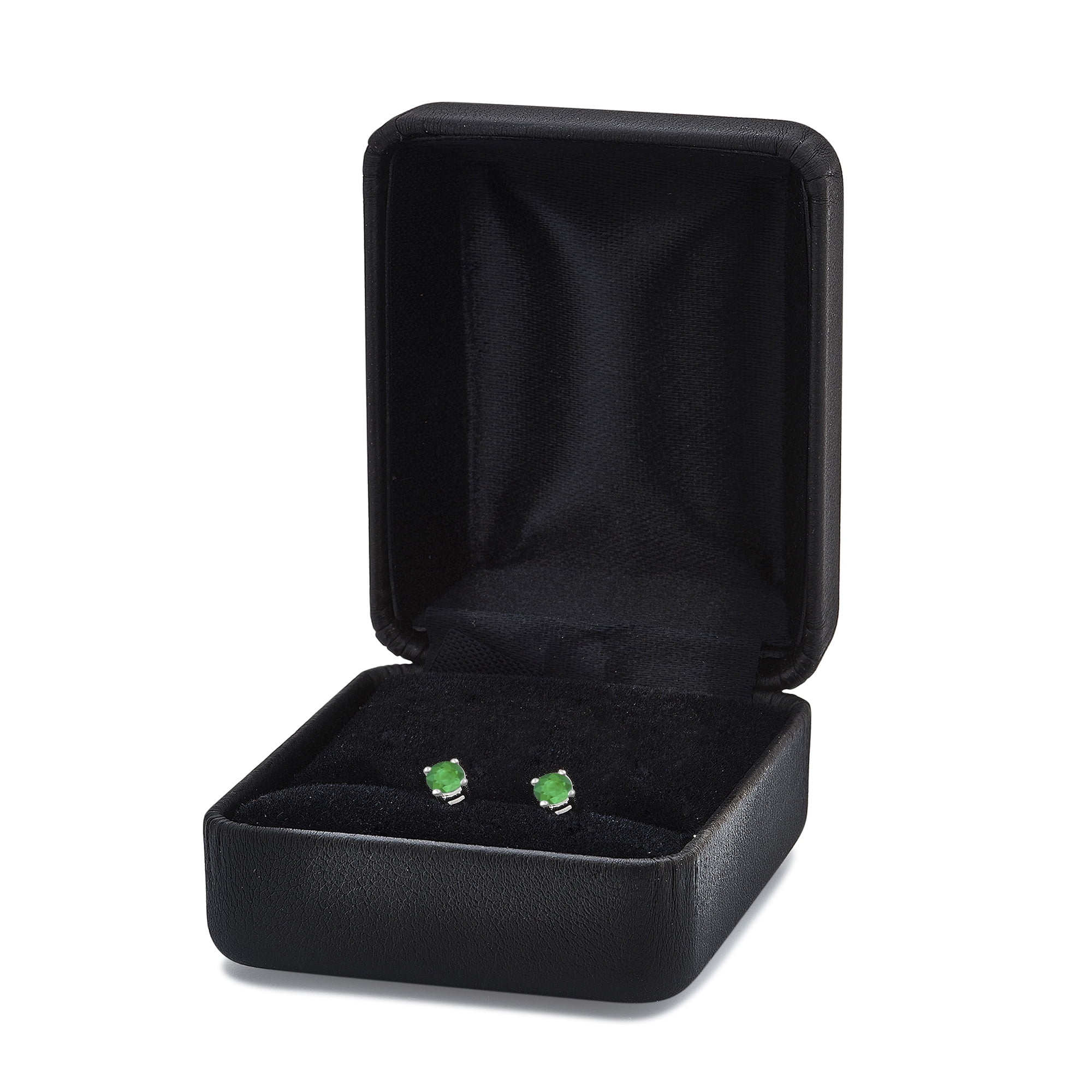 Arista Simulated Round Cut Emerald Women's Four Prong Stud Earrings in Sterling Silver