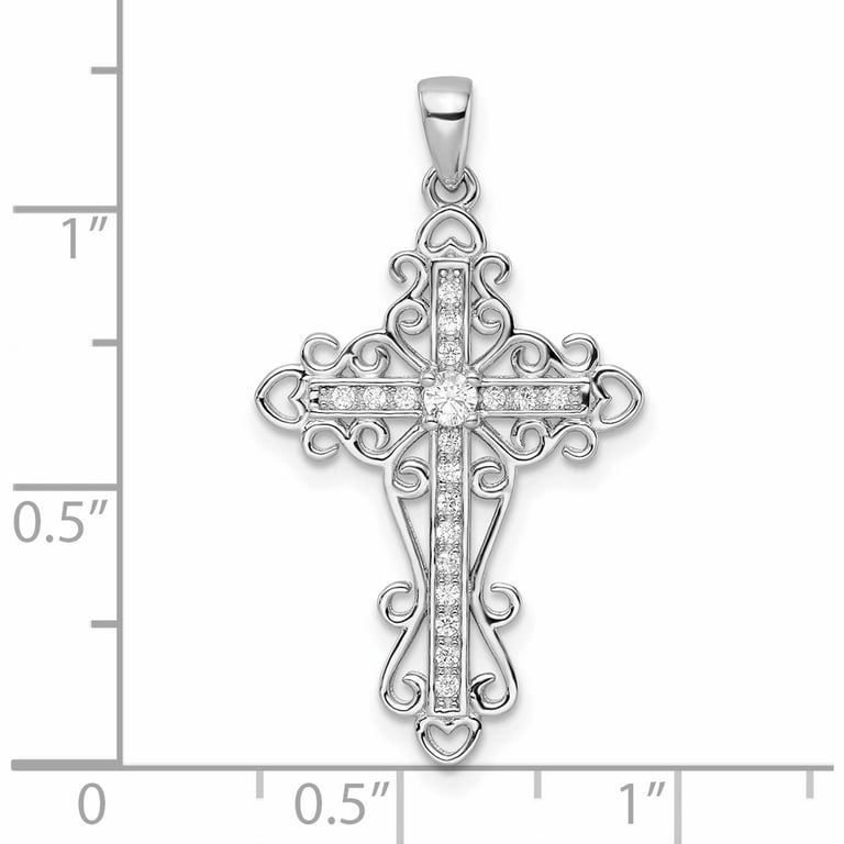 Sterling Silver Rhodium-plated CZ Fancy Cross Pendant Sterling Silver Rhodium-plated CZ Fancy Cross Pendant