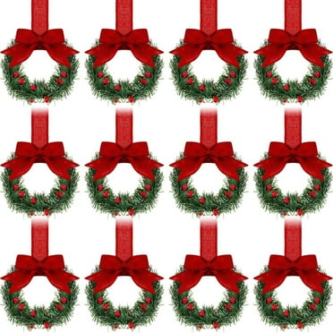 12 Pcs Christmas Kitchen Cabinet Wreaths with Ribbon 5.12 Inch Mini Christmas Wreath Small Kitchen Wreath Greenery Wreath for Window Door(Red,Classic Style)