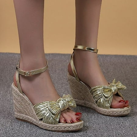 

Aayomet Womens Wedge Sandals High Heels Shoes Summer Women Sandals Toe Shoes For Ladies Shoes Gold 9