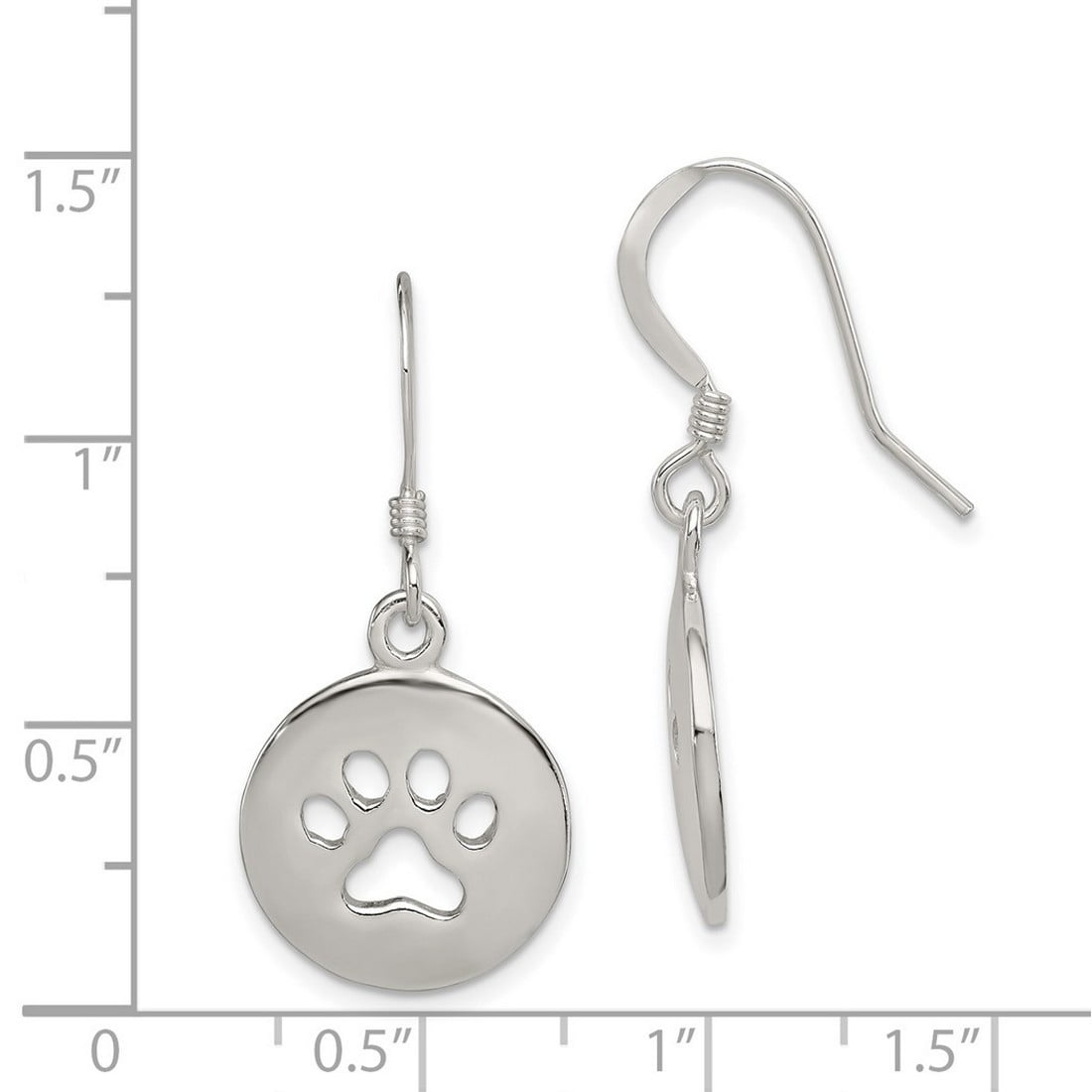 925 Sterling Silver Polished Dog Cat Pet Paw Print Shepherd Hook Earrings 33x16mm Wide Dangle Earring for Women