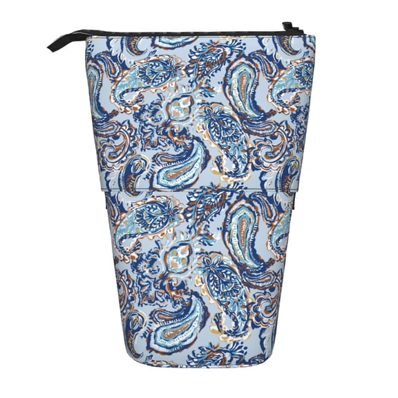 Xecao Paisley Floral Branches Print Telescopic Pencil Bag Pen Holder Pop Up Stationery Case Stand-up Retractable Transformer Bag Standing Organizer