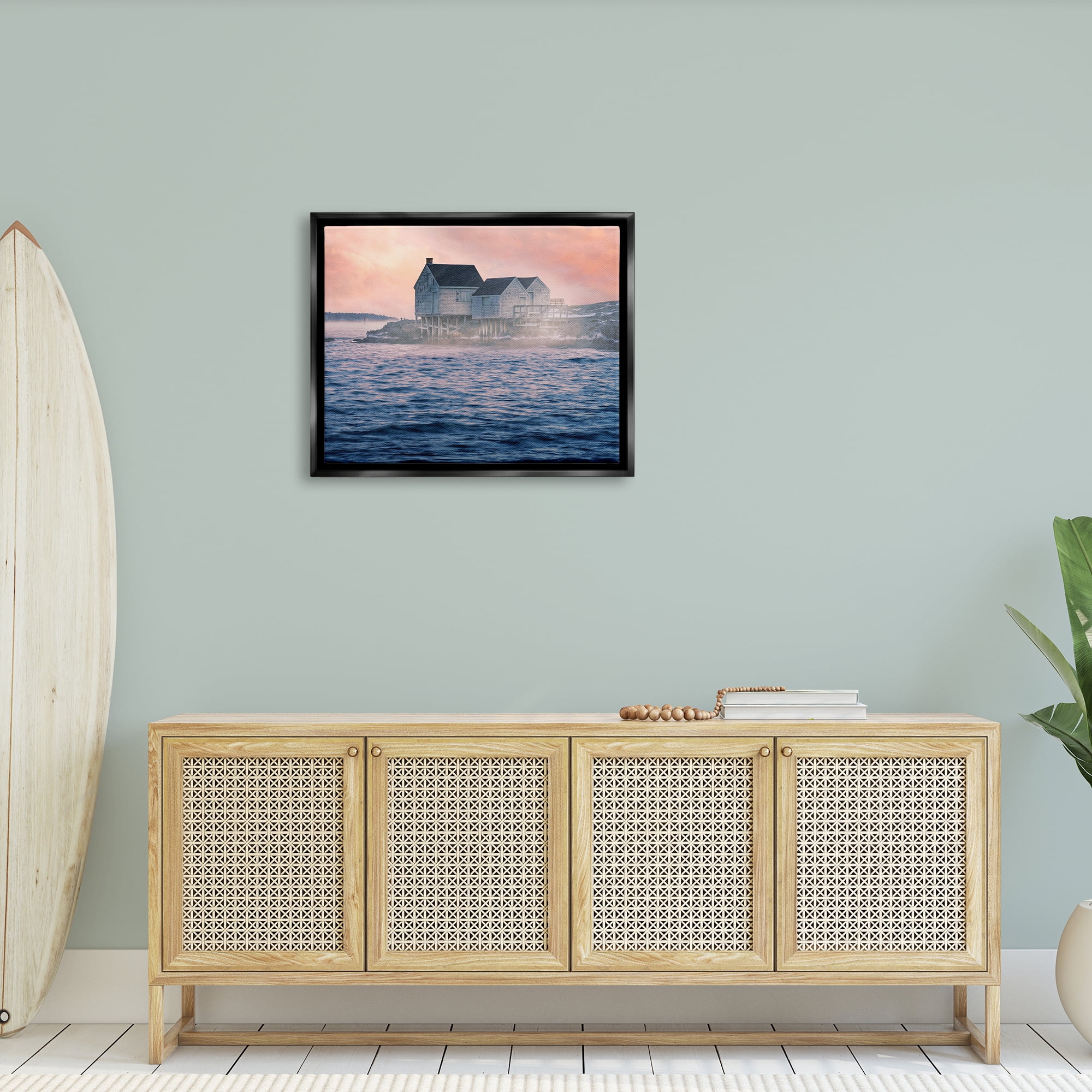 Stupell Coastal Cottage Seaside Ocean Waves Landscape Photography Black Floater Framed Art Print Wall Art