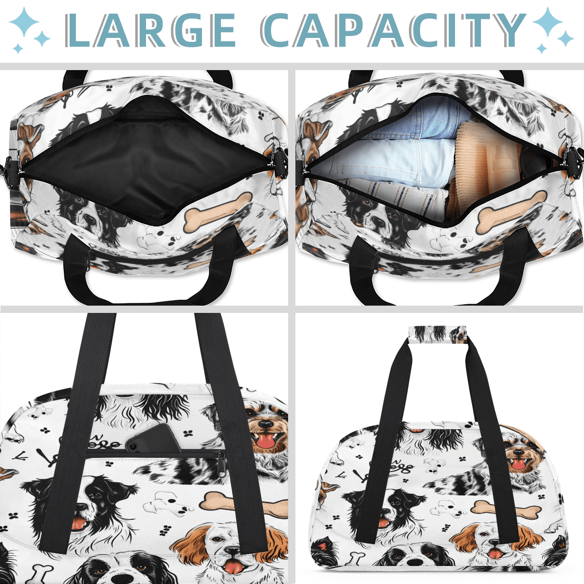 Herdesigns Sports Duffle Bags Travel Duffle Bag Gym Bag Dog Print Weekender Travel Bag Waterproof Overnight Bag Carry On Travel Tote Bag Dance Bags