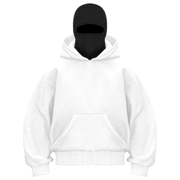 larppty Womens Masked Hoodie,Warm Hoodie Sweatshirt Wind Resistant Athletic Coat (White, XL)