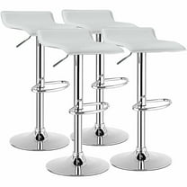 Gymax Adjustable Swivel Bar Stool PU Leather Round High Back Bar Stools, White (Set of 4)