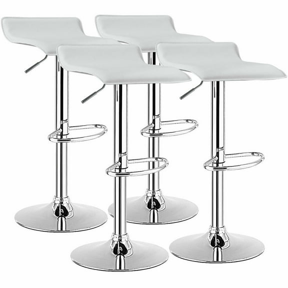 Gymax Adjustable Swivel Bar Stool PU Leather Round High Back Bar Stools, White (Set of 4)