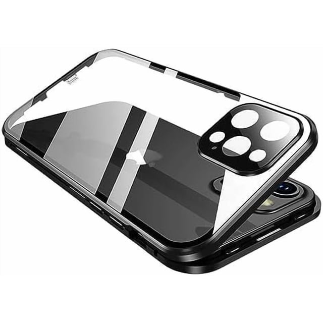 KOMI 360° Full Body Case Compatible with iPhone 16 Plus Clear Case with Lock and Screen Protector Camera Protector Clear Double Sided Glass Magnetic Aluminium Alloy Bumper Case, Black