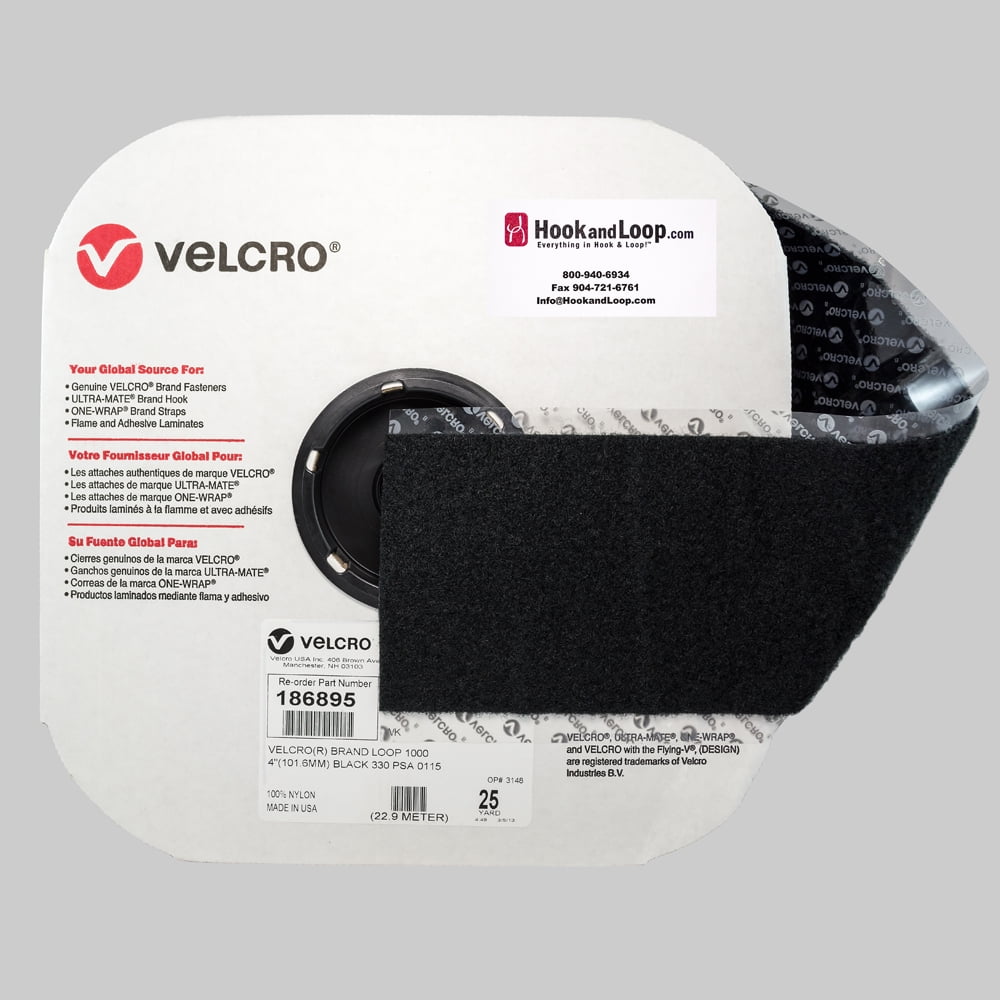 VELCRO® Brand 4" Black Loop Pressure Sensitive Adhesive Rubber
