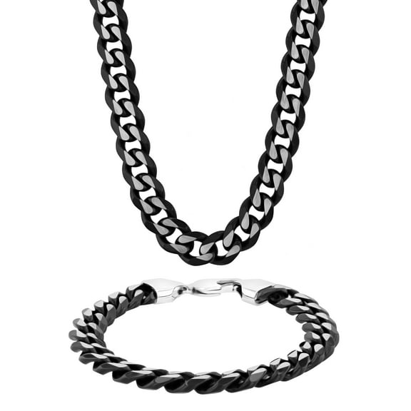Men's Stainless Steel Curb Chain Necklace and Bracelet, 2-pc Gift Set