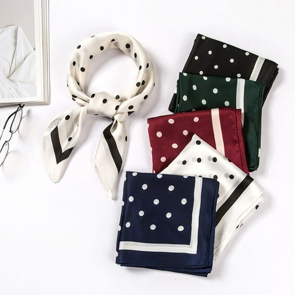 Womens Polka Dot Square Scarf Ribbon Kerchief Neck Wrap 70x70cm
