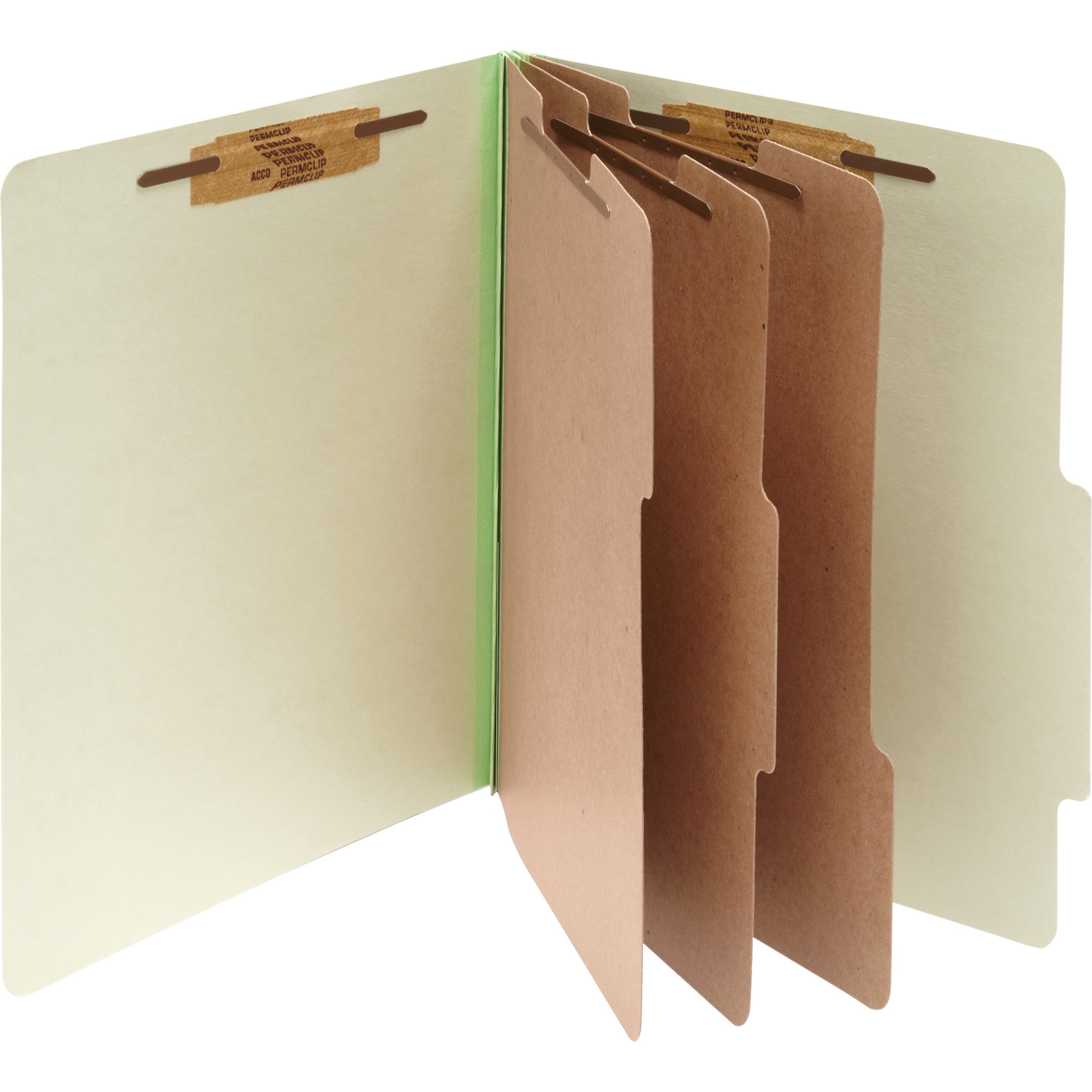 ACCO Pressboard 25Pt Classification Folders, Letter, 8Section, Leaf Green, 10/Box